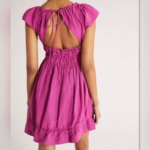 Anthropologie Pink Smocked Waist Mini Dress sz S *has defect*